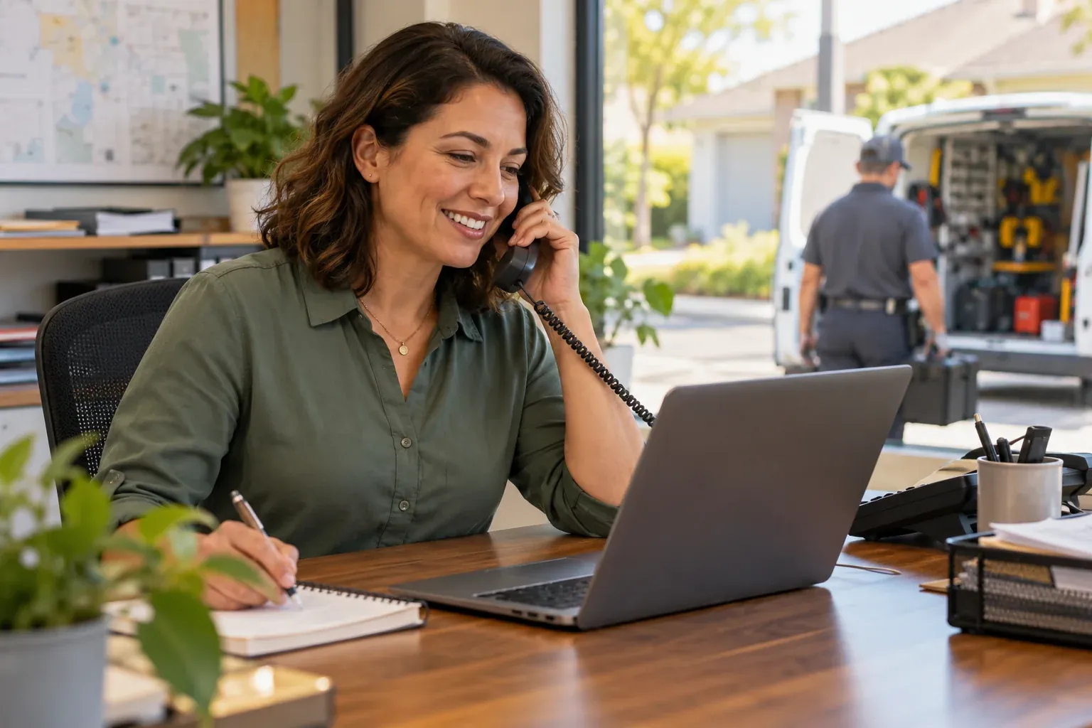 An HVAC dispatcher phoning a homeowner shortly after their enquiry arrived