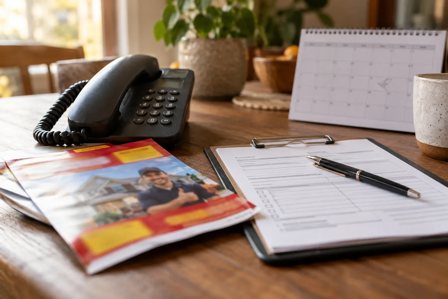A telephone and a genuine service request form beside an unsolicited sales flyer